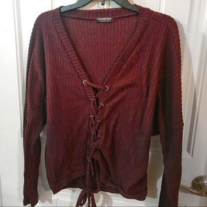 Fashion Nova lace up maroon sweater